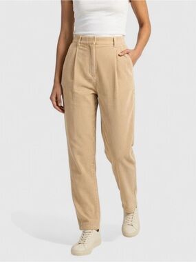 Aritzia Wilfred Lennox Corduroy Pants High Waisted Trousers Tan Beige 4 Minimal